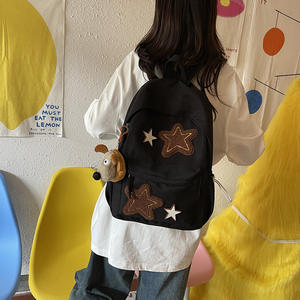 Sac à dos de grande capacité de style rétro américain pour étudiants Simple Trendy Junior High School Girl's Star Design for College Students - Product Image 4
