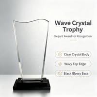Trophée en cristal moderne sur mesure de qualité supérieure avec bord ondulé et base noire pour cadeau d'affaires