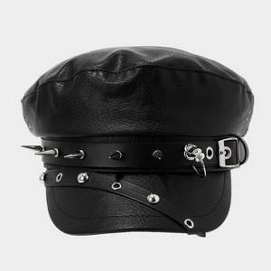 Béret tendance style Hip Hop Punk pour hommes et femmes, en cuir PU avec rivets métalliques, chapeau de personnalité - Product Image 2