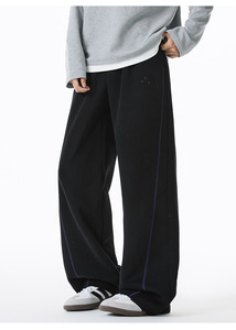 Pantalon de survêtement large bordeaux pour homme, taille élastique, rayures latérales, décontracté, en coton, pour l'automne - Product Image 2