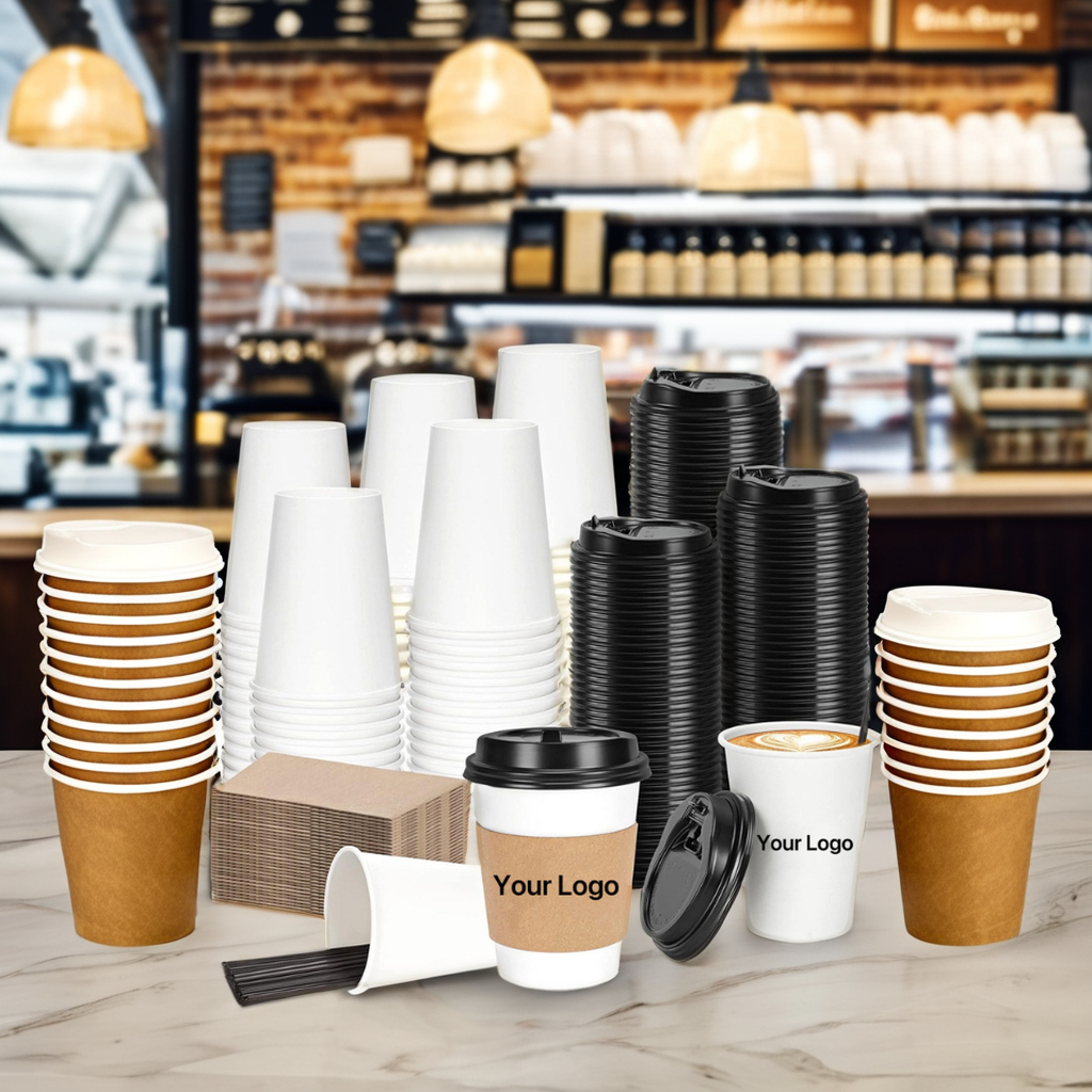 AT PACK Eco Friendly PLA Lined Hot Drinking Cups Compostable Paper Cups Biodegradable Disposable Paper Coffee Cups With Lids