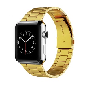 Cinturino Keepwin personalizzato con <span class=keywords><strong>logo</strong></span>, classico in metallo a 3 perle, in acciaio inossidabile 304L, elegante e intelligente per Apple Watch Serie 9 8 7 6 5 4 - Product Image 1