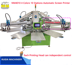 Machines d'impression sérigraphique automatiques 4 couleurs avec <span class=keywords><strong>carrousel</strong></span> à 10 postes pour l'impression sur tissus et vêtements - Product Image 1