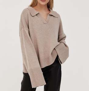 2026 Knitwear Supplier Custom <strong>Ladies</strong> 100% Wool Cashmere <strong>Polo</strong> <strong>Neck</strong> Sweater Soft Ribbed Knitted Oversized Cashmere <strong>Jumper</strong> - Product Image 1