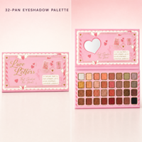Palette de fards à paupières 32 couleurs, poudre minérale nacrée, fini mat, haute pigmentation, résistante à l'eau, sans cruauté animale, avec miroir cœur et motif papillon