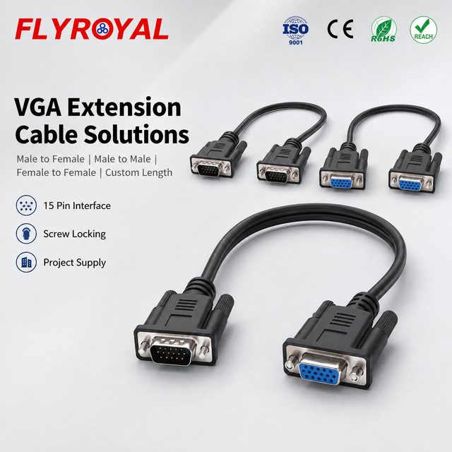 15 Pin HD VGA Male to Female D Sub Analog Video Extension Cable Assembly for Computers Displays Projectors and KVM Systems