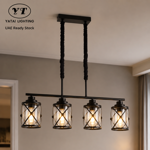 Luminaire suspendu moderne en fer et verre, pour salle à manger, îlot de cuisine, restaurant, bar, E27, 4 lumières, lumière chaude - Product Image 1