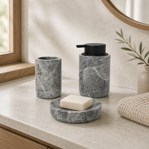 Juego de Accesorios de Baño de Mármol Gris Tundra Natural, Juego de Baño de Mármol Gris Natural, Accesorios de Baño Grises y Blancos - Product Image 2