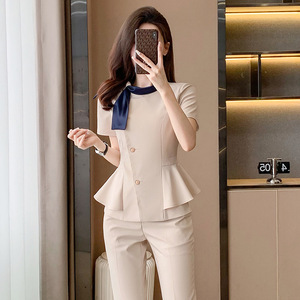 Women's Professional Suit Set Polyester Three-Quarter Sleeve Comfortable Workwear For Office And Beauty Salon Summer 2025 - Product Image 1