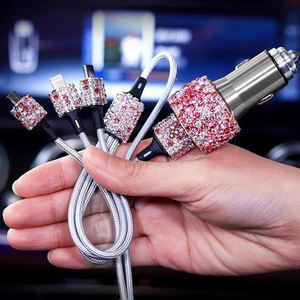 水晶钻石水钻汽车家用手机2 USB快充点烟器数据线合金金属 - Product Image 3