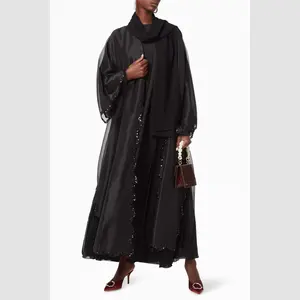 Traditionelle muslimische Kleidung & Accessoires Qualität Maroc Turquie Dubai Frauen Erwachsene Kimono Abaya Arab Amara Eid Black Round