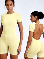 Combinaison de yoga sans couture à manches courtes et dos nu pour femme, séchage rapide, extensible dans quatre directions, respirante, effet fesses galbées, combinaison de sport