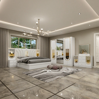 Ensembles de meubles de chambre à coucher de luxe Royal DAVINI 2026 avec portes de placard miroir, rangement et tête de lit lumineuse pour hôtels et appartements modernes