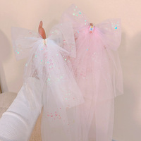Barrettes pour cheveux d'enfants, style princesse simple et doux, longue queue, tulle, paillettes, nœuds