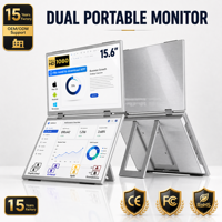 Moniteur double écran pliable SIBOLAN 15,6 pouces, écran portable 1080P, 180° °   Adaptateur USB-C HD à rotation automatique par gravité pour ordinateur portable