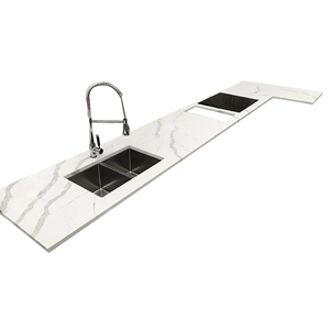 Quầy <span class=keywords><strong>Bar</strong></span> Tiền Chế Nhân Tạo Được Đánh Bóng Bằng Đá Thạch Anh Calacatta Trắng Với Mặt Bàn Màu Xám Xám - Product Image 2