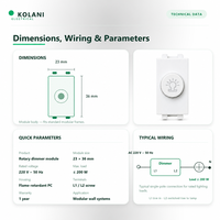 Module d'interrupteur rotatif à variateur de lumière Kolani, 220V 50Hz Max 200W 23x36mm, contrôle de luminosité progressif avec boîtier PC ignifuge