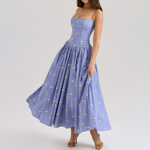 Vendita all'Ingrosso di Vestiti Floreali Casual da Donna, Abiti Estivi, Robe Pour Femme, Vestiti Lunghi Maxi con Motivi Floreali - Product Image 1