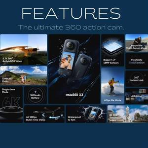 Caméra mobile Insta360 X3 étanche, capteur 1/2 pouce, 48MP, vidéo 360° Active HDR 5.7K, photo 360° 72MP, objectif unique 4K 60fps, action 4K - Product Image 6