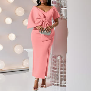Robes africaines élégantes de soirée à taille haute en V profond pour <span class=keywords><strong>demoiselle</strong></span> <span class=keywords><strong>d</strong></span>'<span class=keywords><strong>honneur</strong></span>, mariage avec gros nœud papillon pour femmes - Product Image 5
