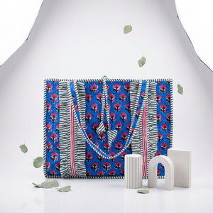 Bolso Tote Bohemio para el Hombro, Estampado a Mano, Plegable, Forrado de Algodón, Decorado con Flores, con Paneles y Cierre Abierto - Product Image 2