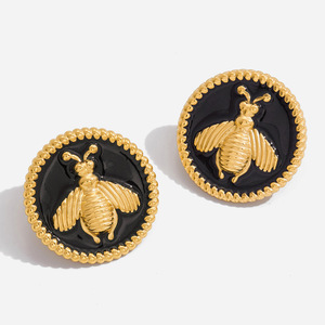 Pendientes de tuerca con diseño de abeja, chapados en oro negro, geométricos, redondos, para uso diario, joyería para mujer - Product Image 1