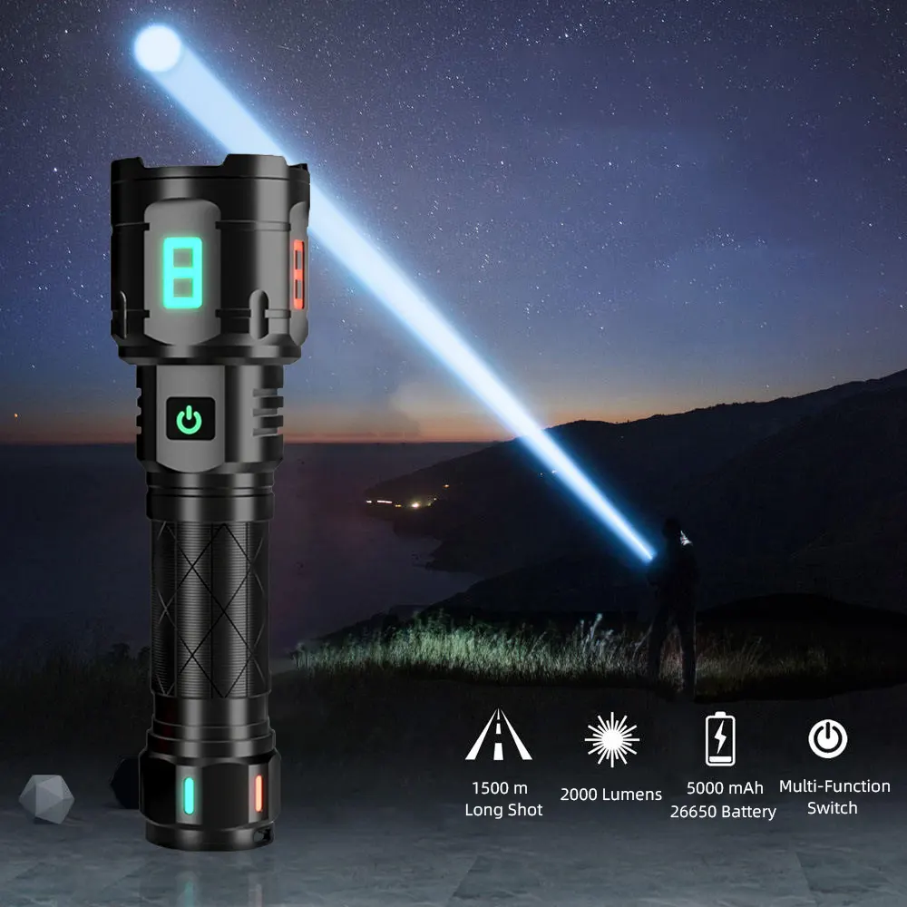 Emergency USB rechargeable waterproof tactical flashlight self defense flashlight powerful led torch light for hunting hiking