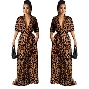 Casual Womens Wear 2023 Spring Summer Dress Fashion Leopard Print 5-point Sleeve Maxi Dress