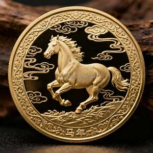 Moeda Comemorativa Redonda Estilo Relevo Banhada a Ouro em Ferro Forjado Personalizada para o Ano do Cavalo Marca MK - Product Image 1