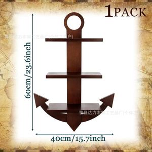 Wooden Anchor Shaped <b>Wall</b> Shelf 3 Tier Multi Layer <b>Storage</b> Rack For Living Room Bedroom Nautical Style - Product Image 4