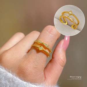 Nuevo anillo de mariposa chapado en oro de 18K, anillos abiertos ajustables, circonita cúbica brillante, circonita cúbica, CZ perlas, anillos de corona para mujer - Product Image 5
