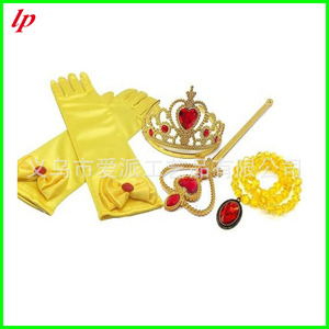Princess Costume Accessories Crown <b>Magic</b> Wand Necklace Gloves <b>Set</b> Yellow 5-7 Years - Product Image 5