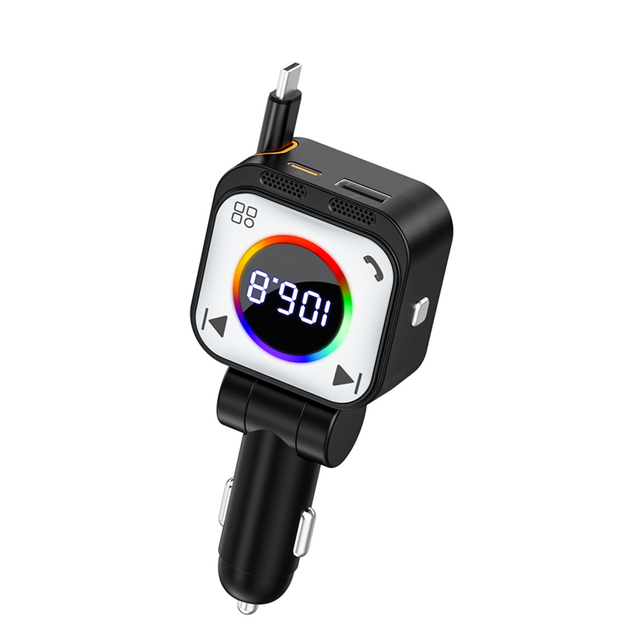 New Arrival PD45W bluetooth Car Charger with Retractable Cable PD30W Car FM Transmitter for iphone 16 Laptop