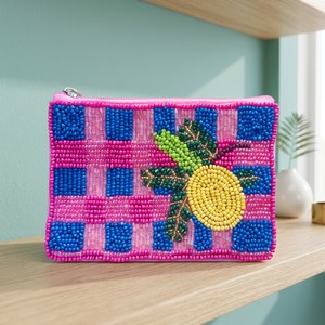 Bolso de mano colorido a cuadros con cuentas, apliques de frutas y cierre de cremallera, con detalles decorativos para mujer - Product Image 5