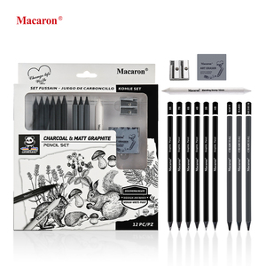 Macaron 12PCS cao cấp Graphite bút chì chì đen Poplar gỗ phác thảo Vẽ Bút Chì với hộp PVC và mài bút chì tẩy - Product Image 1