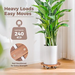 Carrito de madera personalizado para plantas con ruedas, resistente, soporte para plantas rodantes de 12 pulgadas, maceta con ruedas, carro para plantas al aire libre para macetas grandes - Product Image 3
