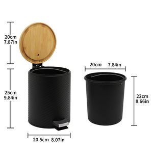 Cestino rotondo da 5 litri con coperchio in bambù, chiusura ammortizzata, pedale e <span class=keywords><strong>secchio</strong></span> interno in plastica rimovibile per bagno, camera da letto, ufficio, scrivania - Product Image 5