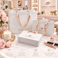 Sac en papier de luxe personnalisé blanc ivoire avec poignées en ruban satiné or rose pour boutique, magasin de détail, cadeau, marque et fête de mariage