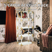 Étagère de rangement en acrylique sur pied, 5 niveaux, présentoir ouvert avec panneaux transparents réutilisables personnalisables, organisateur gain de place
