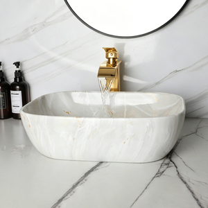 Modern Ceramic Black <strong>Gold</strong> White Freestanding Rectangular Bathroom Sink - Product Image 6