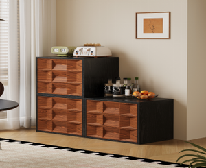 Armoire de rangement en bois moderne avec cadre noir, design modulaire pour le mobilier de salon - Product Image 6