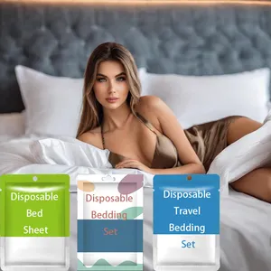 Özelleştirilmiş temiz otel tek kullanımlık çarşaf seti yastık kılıfı dahil olmayan dokuma nevresim takımı bir kez seyahat kullanımı yatak örtüsü