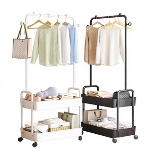 Porte-manteau <span class=keywords><strong>mobile</strong></span> multifonctionnel en acier inoxydable et PP avec roulettes et corde à linge, idéal pour le rangement dans le salon et la chambre - Product Image 1