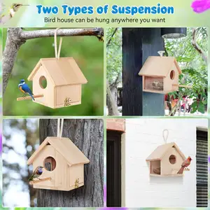 Multi-Purpose Small Pet Feeding Bird Nest Wooden Birdhouse Hummingbirds Parrots Outdoor Garden Ornament Wood Crafts Wall Signs