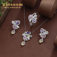 Ensemble de bijoux pour femmes Blossom CS Jewelry OEM en argent sterling 925, papillon doux, marquise multicolore