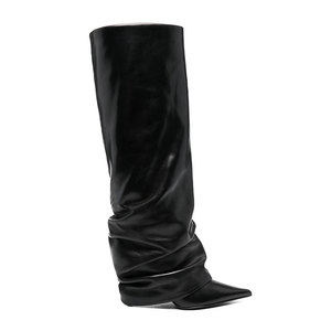 Xinzirain özel siyah deri uyluk-yüksek topuklu çizmeler kadınlar için uzun moda pantolon yüksek topuklu seksi kış ayakkabı PU astarı ile - Product Image 3