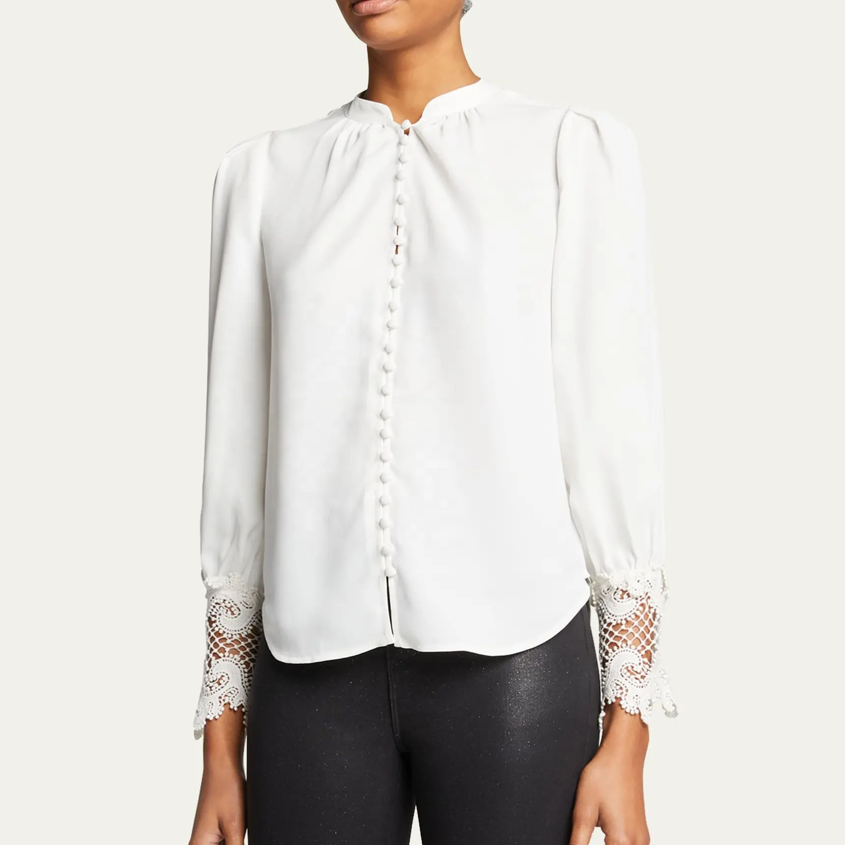 Moda personalizada roupas femininas formal cor sólida camisa de manga comprida básica elegante rendas chiffon camisa desgaste do escritório das mulheres