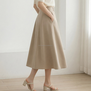 <span class=keywords><strong>Falda</strong></span> Midi Plisada Elegante <span class=keywords><strong>con</strong></span> Botones y Cintura Alta, Personalizada OEM, para Oficina, Informal, Larga, <span class=keywords><strong>con</strong></span> Bolsillos, para Mujer - Product Image 2