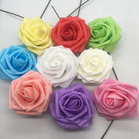 Fleur en mousse de 8cm en gros Tête de fleur de rose en mousse PE avec tige en fer pour décoration Fleur artificielle