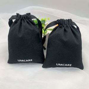 Wholesale Custom Black Cotton Canvas <b>Drawstring</b> Bag With White Printed Logo for Handbag Hat Cap Shoe Packaging Dust <b>Pouch</b> - Product Image 3